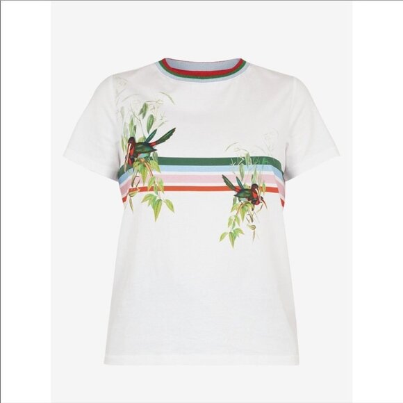 Ted Baker Kathlin Tutti Frutti Print Cotton T-shirt tropical Toucan bird print S - Picture 3 of 16
